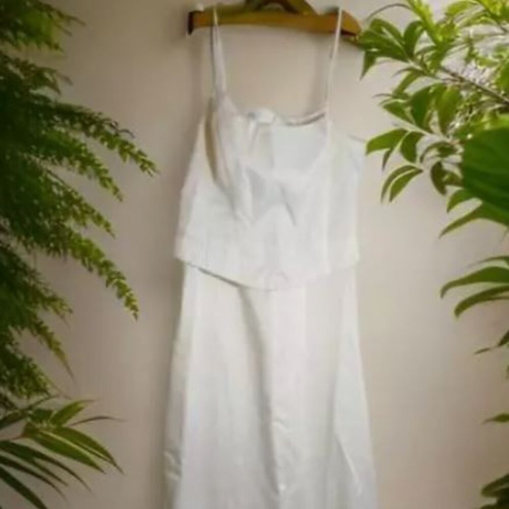 Formal Dress Gown Womens Size XL Maxi Beaded Beige Beach Wedding Prom Beige FLAW